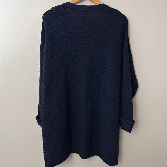 LL Bean Cardigan Sweater Womens 2X Navy Blue 100% Cotton Textured Open Front - Picture 2 of 6